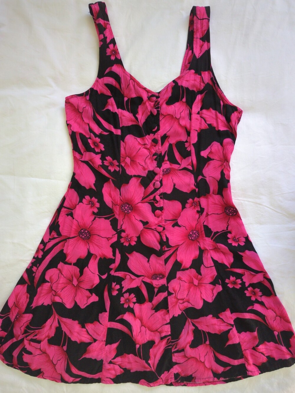 Vintage Small Y2K Black Pink Floral Mini Dress Lace Up Back